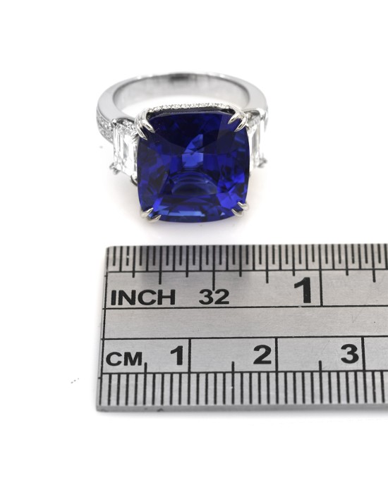 GRS Certified 18.88ct Blue Sapphire and GIA Diamond Ring in Platinum